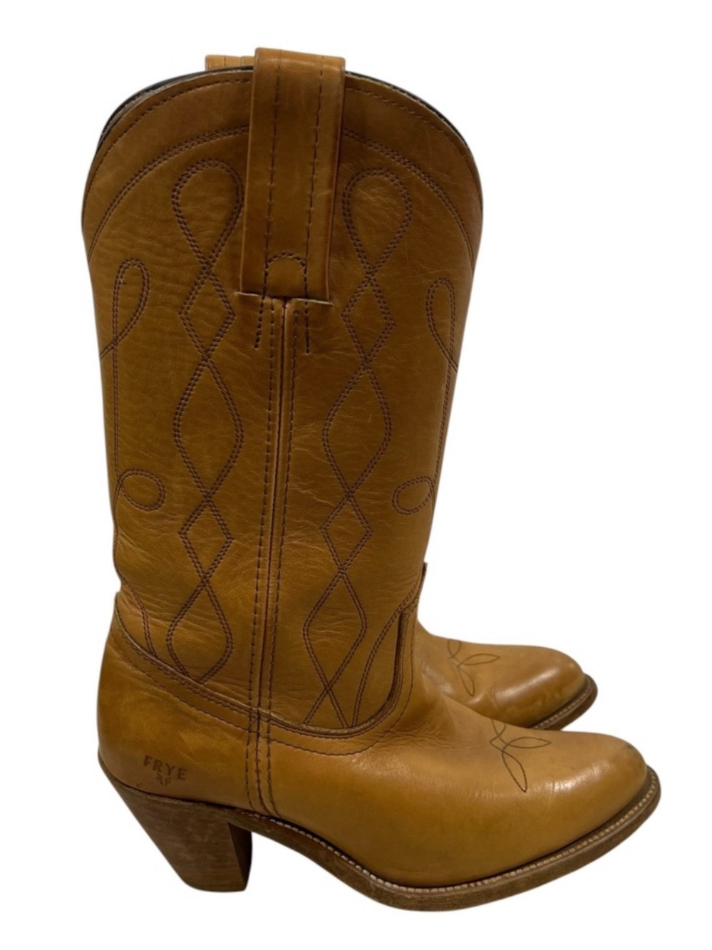 Frye Vintage Tan Brown Banana Pointed Toe Leather Western Cowboy Boots (Size 8)